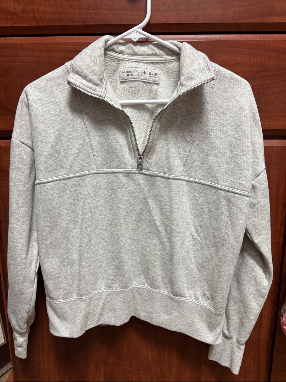 abercrombie kids light gray quarter-zip pullover sweater